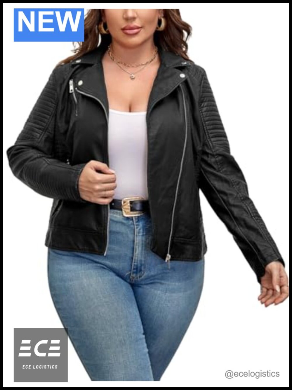 Plus Size Faux Leather Moto Jacket Asymmetrical Zip Quilted Shoulder